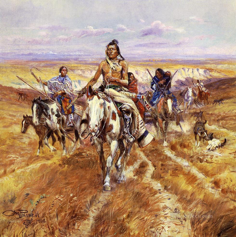 Cuando las llanuras eran sus indios, el estadounidense occidental Charles Marion Russell Pintura al óleo